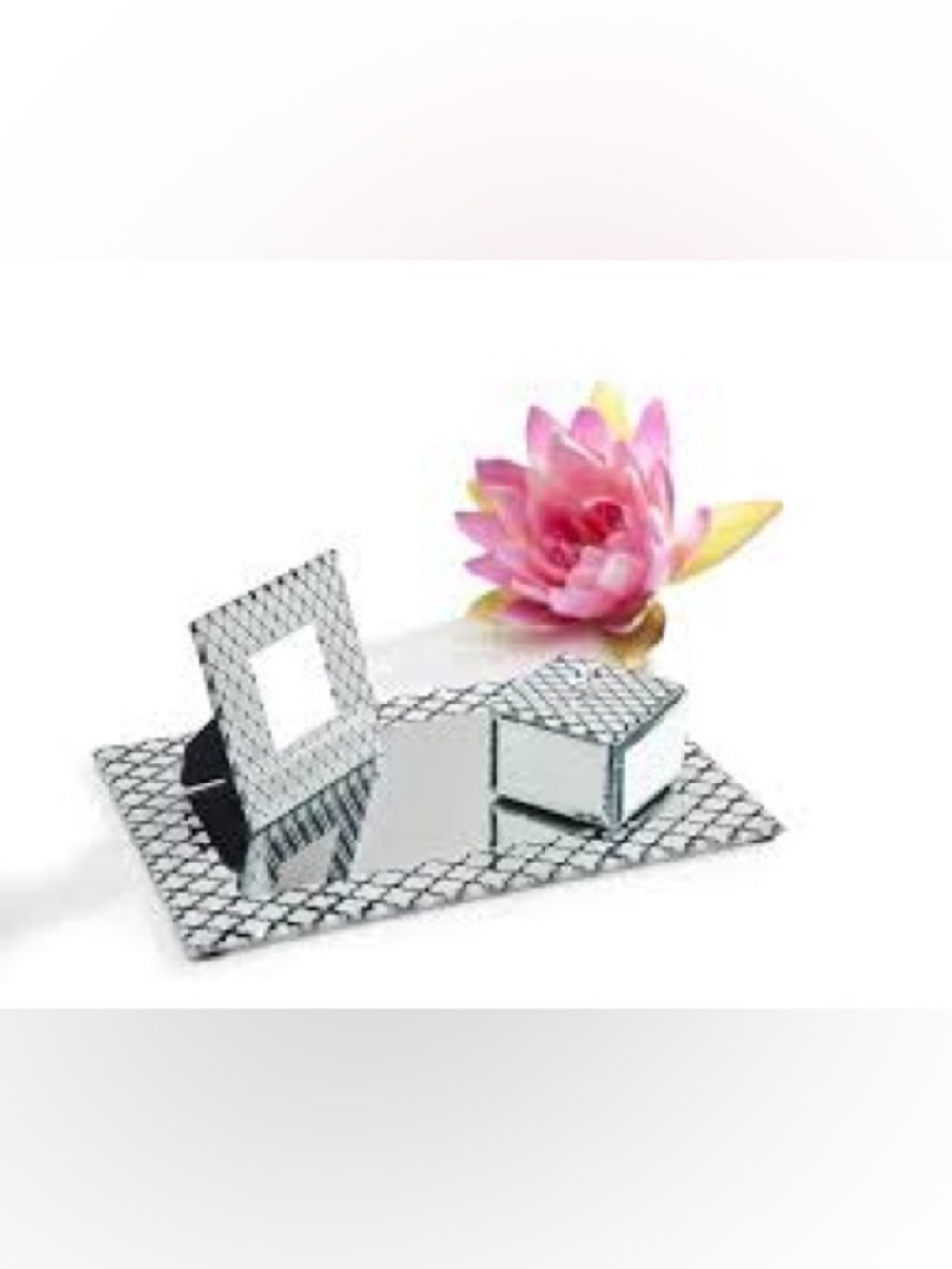 Victoria K Mirrored Tray & Box Set with Pink Lotus Accent